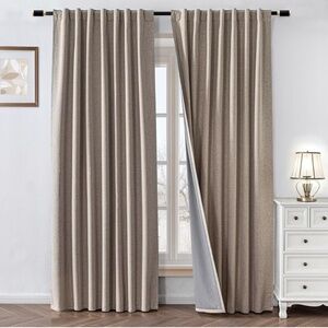100% Blackout Curtains 90 inch Length 2 Panels Faux Linen Long Drapes